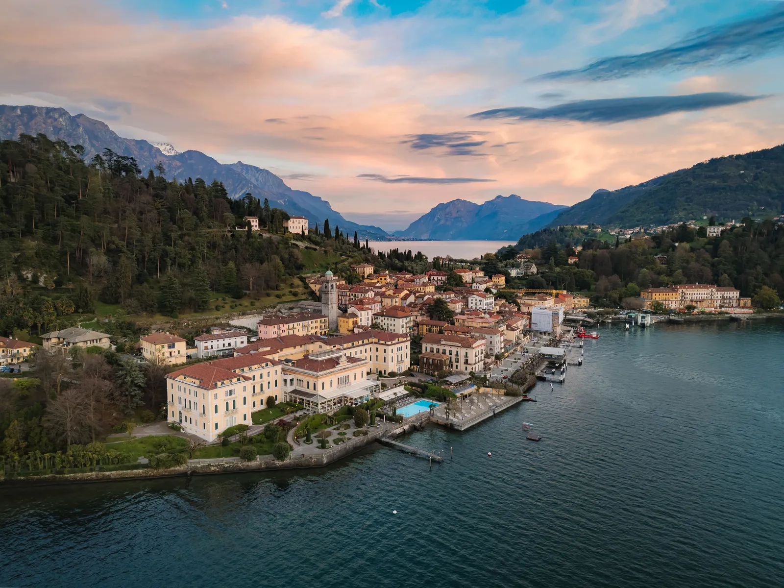 Grand Hotel Villa Serbelloni on the shores of Lake Como at sunset